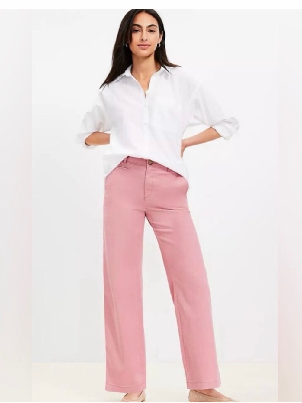 LOFT Monroe Wide Leg Pants in Shell Pink